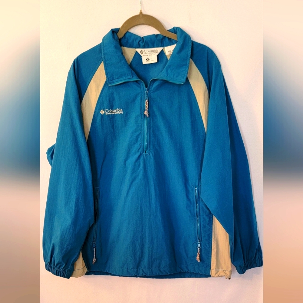 Columbia Blue & Light Gray Pullover Lightweight Windbreaker Size Large